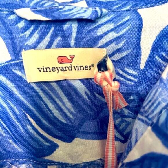 Vineyard Vines Women's XS Blue tropical Long Sleeve linen Tunic Blouse - Picture 3 of 7